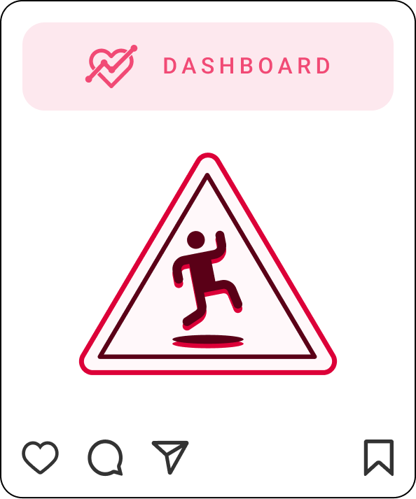 Frame-1171276633png | Path Social 대시보드 버튼 아래에 있는 경고 표시는 Instagram 성장을 위해 자동바이럴을 사용할 때 발생할 수 있는 함정을 상징합니다.