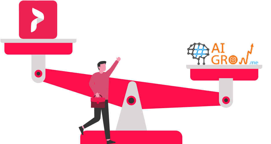Group-1000005233-2png | Path Social Graphic of a scale balancing PathSocial on one side and AI Grow on the other, representing Path Social's strengths over AiGrow.