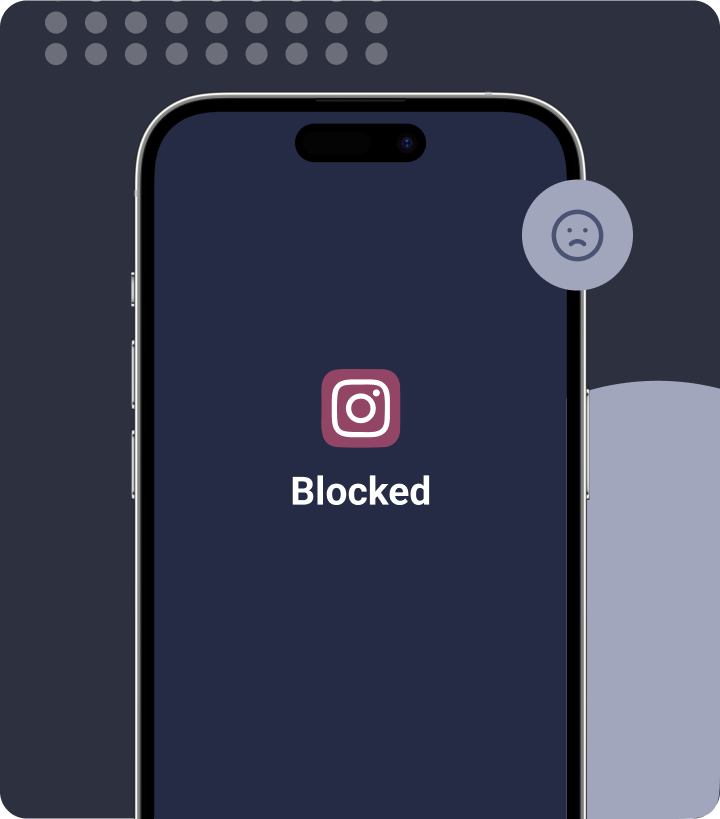 j-blockedpng | Path Social Grafik Path Social pada layar ponsel cerdas yang menampilkan pesan "Diblokir" Instagram , dengan ikon wajah sedih di latar belakang.