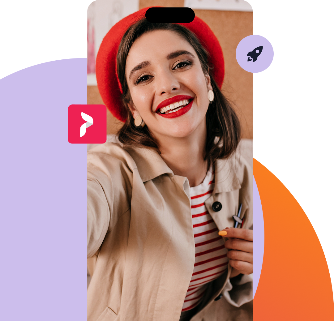j-women-img-1png | Path Social Path Social Grafis Path Social seorang wanita yang tersenyum sedang mengambil foto selfie dan statistik jumlah pengikut dan suka untuk melambangkan pertumbuhan Instagram .
