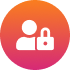 Wit gebruikers- en hangslotpictogram op een cirkelvormige gradiëntachtergrond van oranje naar roze.