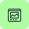 Groen vierkant pictogram van een webpagina met een lijngrafiek erin, die het aantal berichten op een account symboliseert.