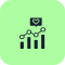 Groen vierkant pictogram van een staafdiagram met een stijgende trendlijn en dollarteken erboven, als symbool voor de gemiddelde inzet.