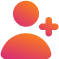 Pictogram van een enkele persoon met een plusteken, dat staat voor het toevoegen van een gebruiker, het aanmaken van een account of het uitnodigen van iemand.