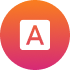 Wit vierkant met een rode letter &quot;A&quot; erin, op een cirkelvormige achtergrond met kleurverloop van oranje naar roze.