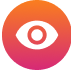 Pictogram met wit oog gecentreerd op een cirkelvormige achtergrond met kleurverloop van oranje naar roze.