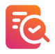 Pictogram van een checklist of document met een vergrootglas en vinkje, symbool voor Instagram auditing.