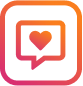 Group-1686565948-1.png | Path Social 둥근 사각형 안에 주황색에서 분홍색으로 그라데이션된 댓글 및 좋아요 기호가 표시됩니다.