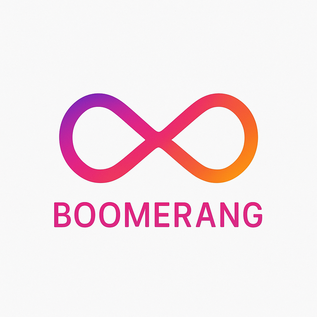 A colorful infinity loop logo with the word "BOOMERANG" written below.