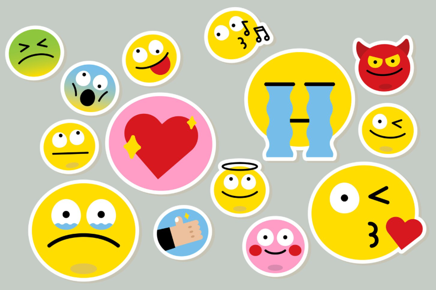 A picture with different emoji stickers.