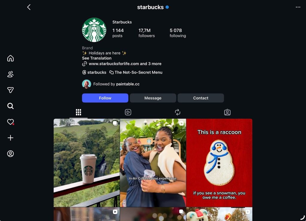 image | Path Social Screenshot of Starbucks’ business profile showing the link.
