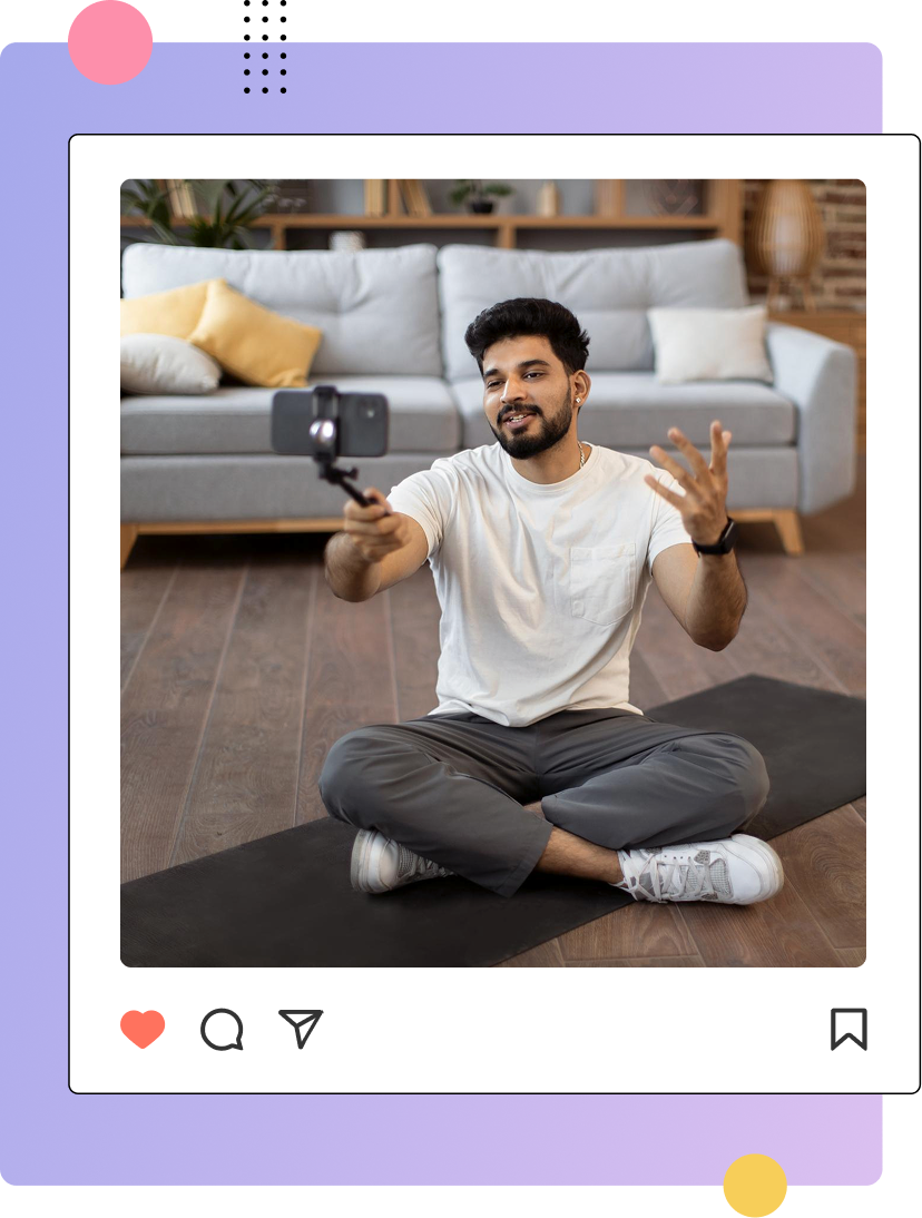 Instagram-style post of man filming content at home with smartphone