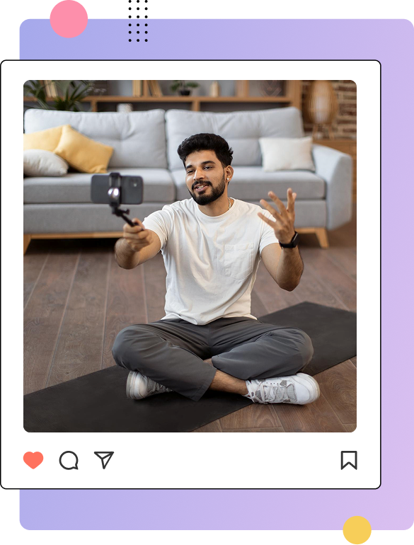 Instagram-style post of man filming content at home with smartphone